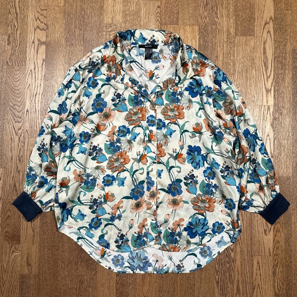 Smythe Tops - Smythe Poet Blouse Botanical Floral Print Satin Blouse L/S Shirt Womens Medium